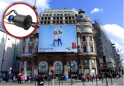 Aplicación de anillos colectores Ethernet de gran diámetro pasante JINPAT en vallas publicitarias giratorias para exteriores